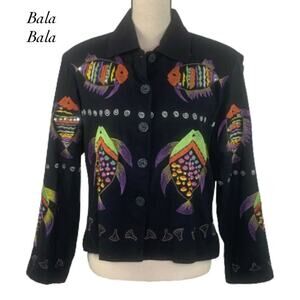 Bala Bala Fish Theme 100% Silk Embroidered Beaded Blazer Size S